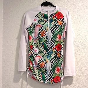 BesserBay Long Sleeve UV Sun Protection Half Zip Ruched Tie Side Rash Guard Top